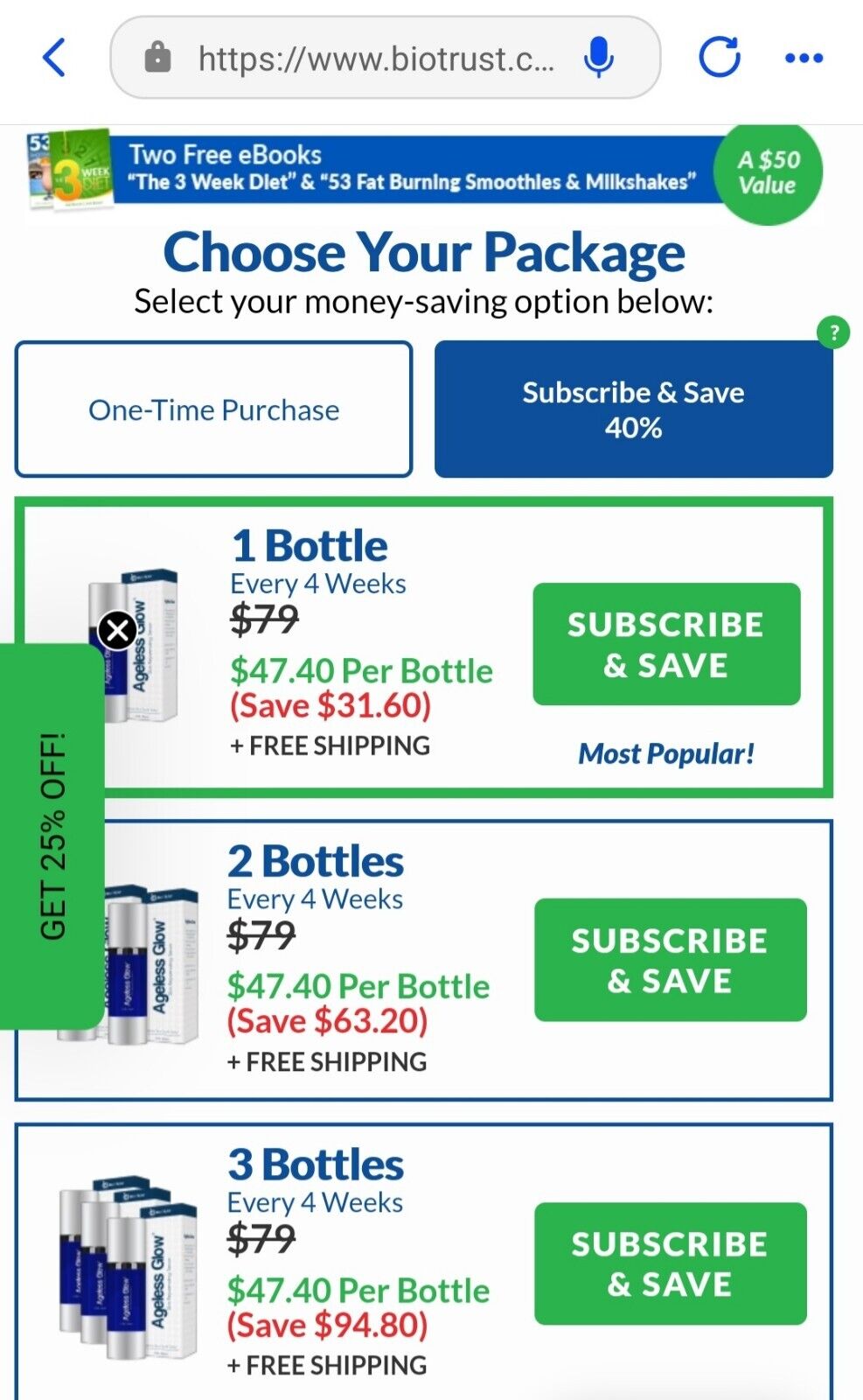 2 BioTRUST Ageless Glow Seriums & 1 BioTRUST Tumeric 60ct Bottle