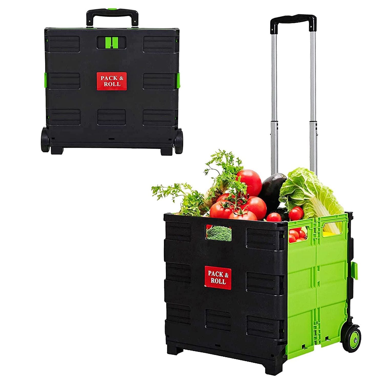 56L Large Folding Rolling Utility Shopping Cart Black & Red/Green - KM2449-1-G