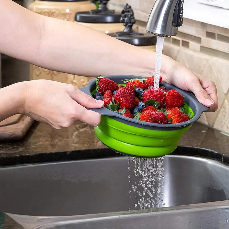 Foldable Silicone Colander Fruit Vegetable Washing Basket Strainer With Handle Strainer Collapsible Drainer Kitchen