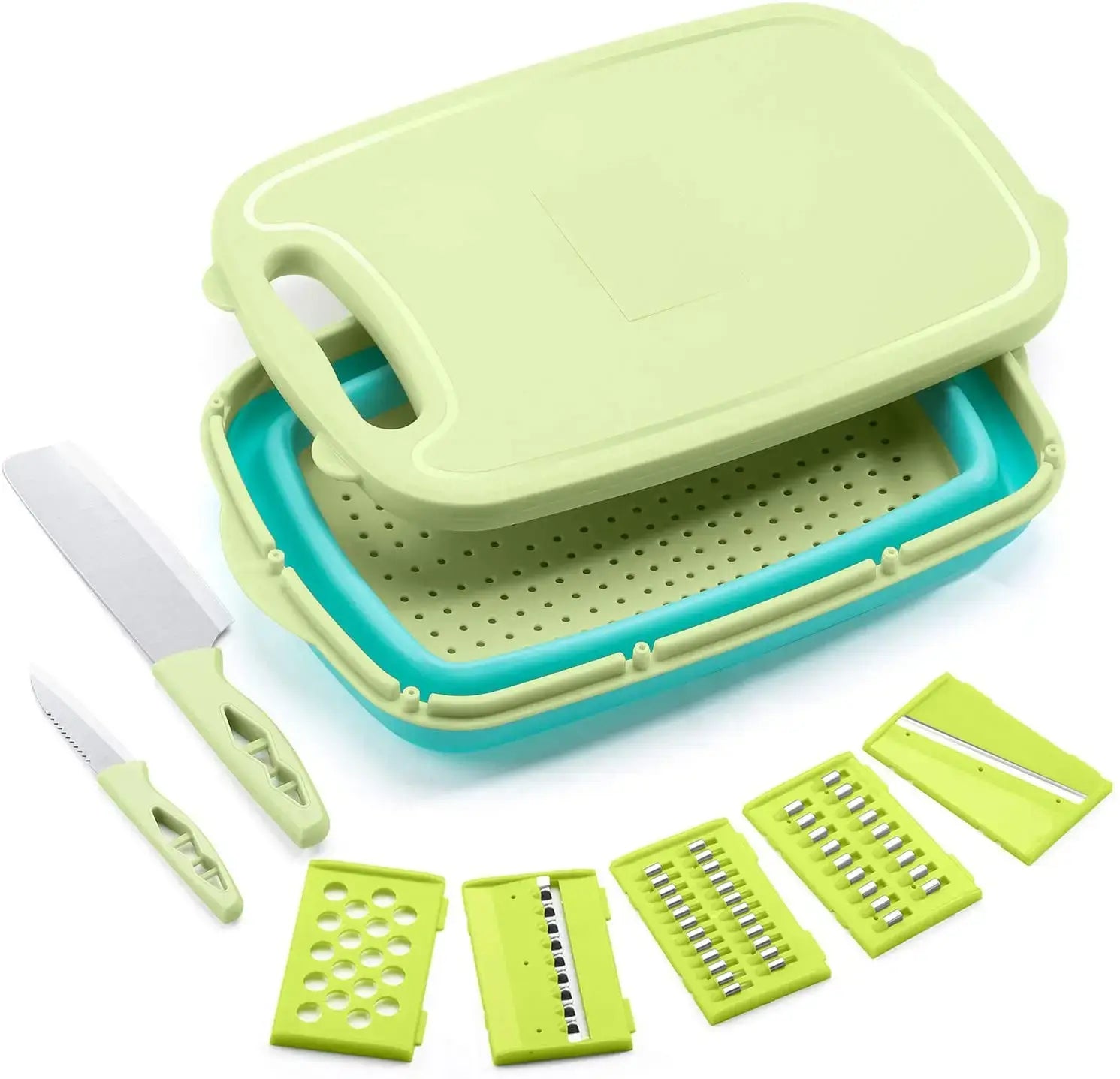 Cutting Board Set Multifunctional Collapsible Basket Drain Mandoline Vegetable Slicer Cutters Knives Collapsible