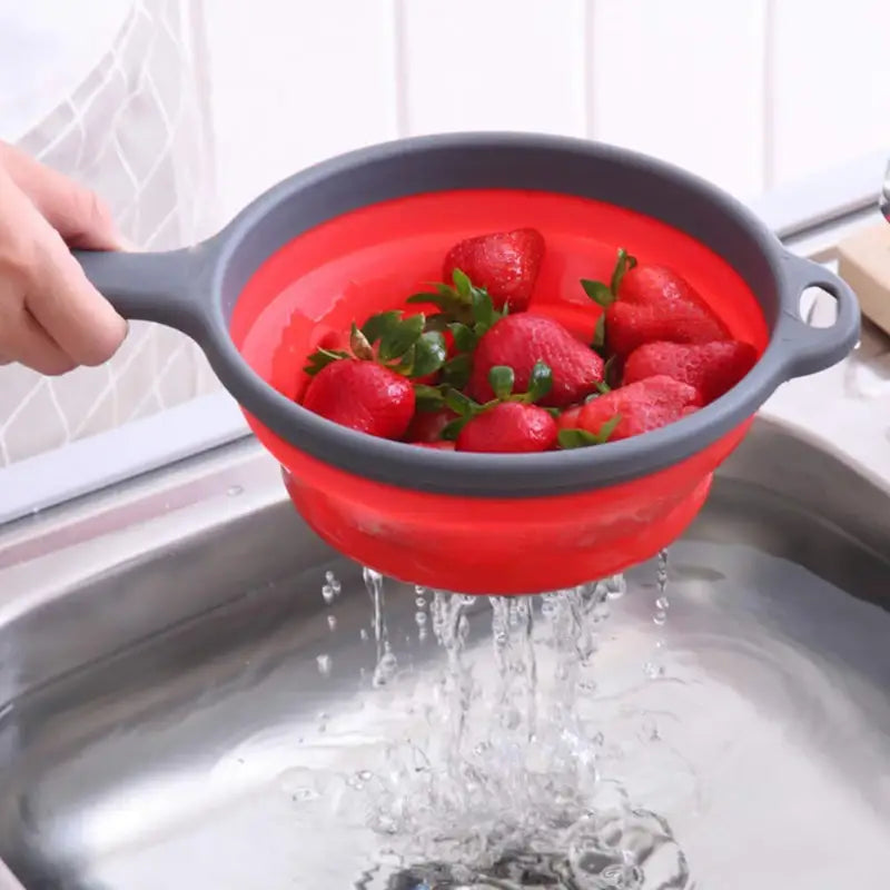 Foldable Silicone Colander Fruit Vegetable Washing Basket Strainer With Handle Strainer Collapsible Drainer Kitchen