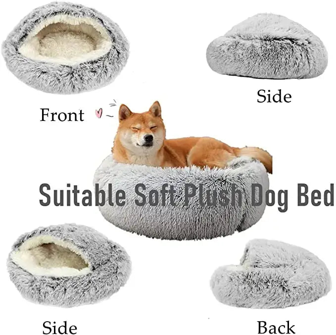 Winter Long Plush Pet Cat Bed Round Cat Cushion House Warm Cat Basket Cat Sleep Bag Cat Nest Kennel 2 In 1 For Small