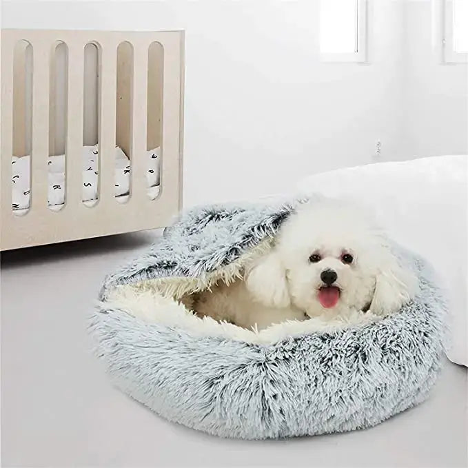 Winter Long Plush Pet Cat Bed Round Cat Cushion House Warm Cat Basket Cat Sleep Bag Cat Nest Kennel 2 In 1 For Small