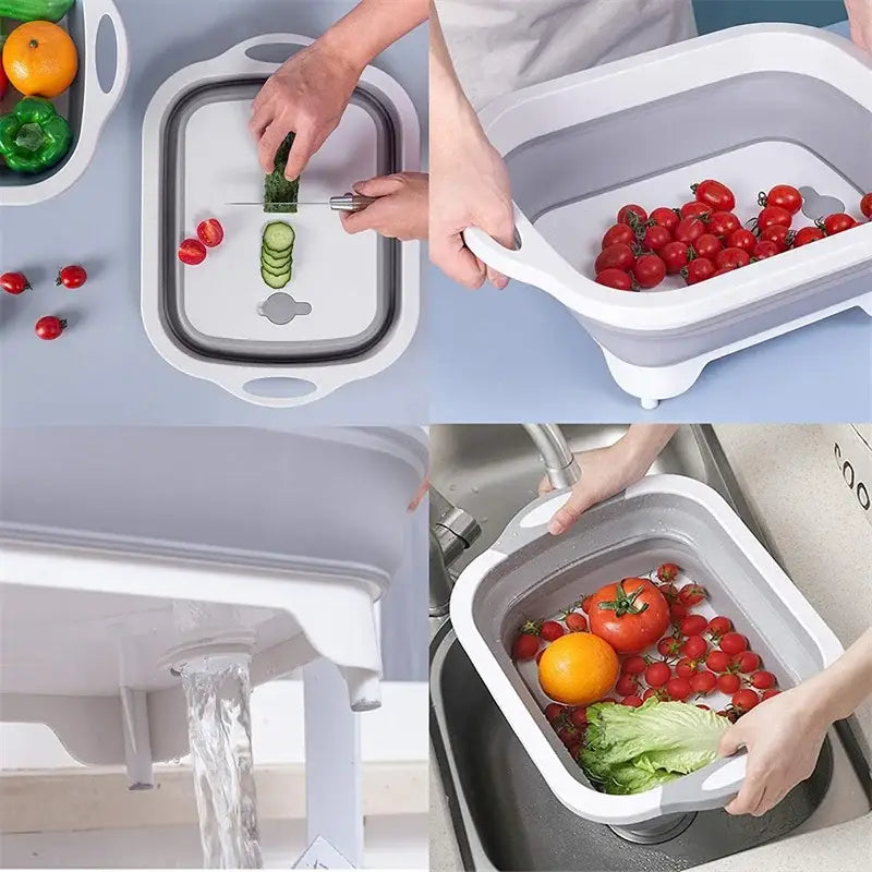 Folding Cutting Board Multifunctional Collapsible Sink Drain Basket Washable Vegetables Strainer Kitchen Dish Storage