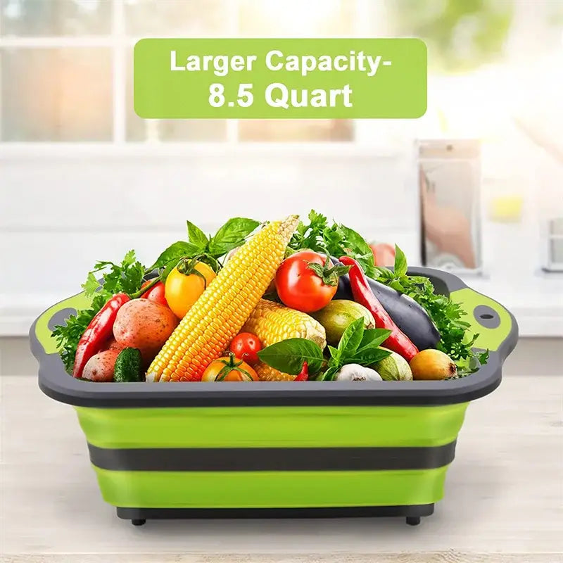 Folding Cutting Board Multifunctional Collapsible Sink Drain Basket Washable Vegetables Strainer Kitchen Dish Storage