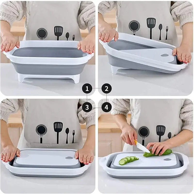 Folding Cutting Board Multifunctional Collapsible Sink Drain Basket Washable Vegetables Strainer Kitchen Dish Storage