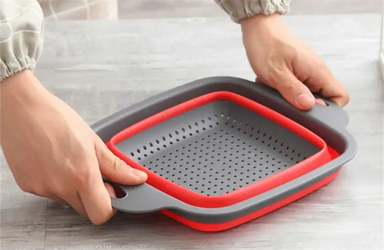 LMETJMA Square Collapsible Colander Silicone Kitchen Foldable Colander Food Vegetable Fruit Strainers Drainer JT39