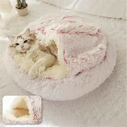 Winter Long Plush Pet Cat Bed Round Cat Cushion House Warm Cat Basket Cat Sleep Bag Cat Nest Kennel 2 In 1 For Small