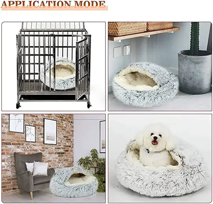 Winter Long Plush Pet Cat Bed Round Cat Cushion House Warm Cat Basket Cat Sleep Bag Cat Nest Kennel 2 In 1 For Small