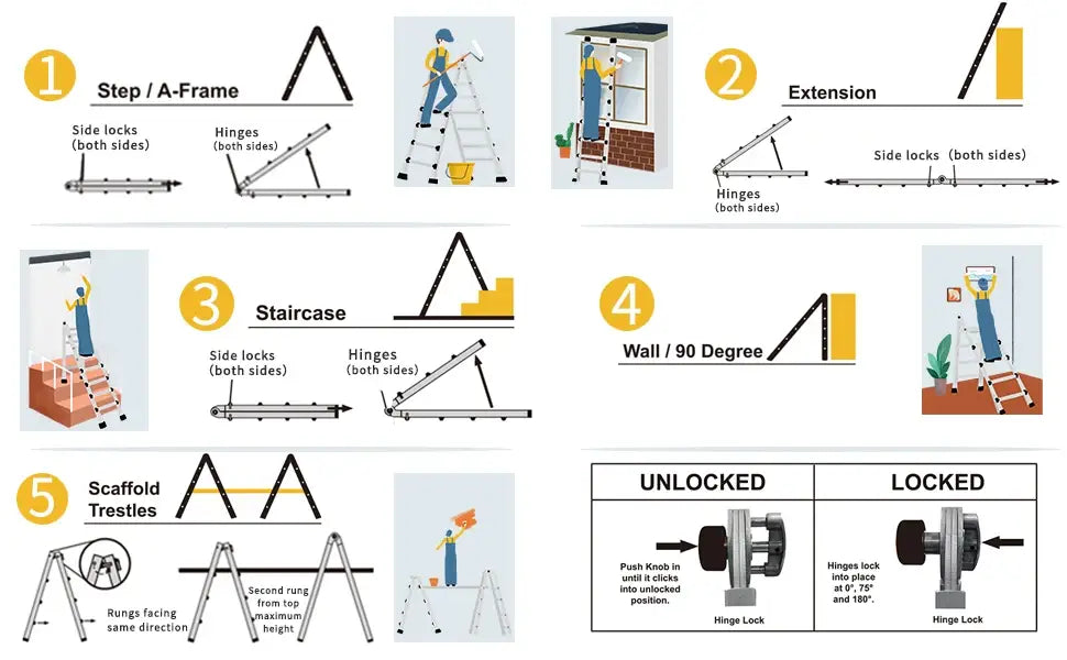 Telescopic Ladder Collapsible Ladder Extension,Max Extension Reach 17 ft with Two