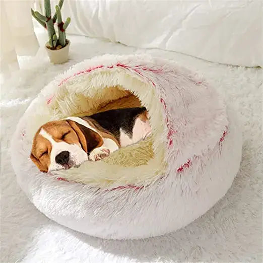 Winter Long Plush Pet Cat Bed Round Cat Cushion House Warm Cat Basket Cat Sleep Bag Cat Nest Kennel 2 In 1 For Small