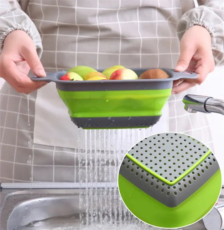 LMETJMA Square Collapsible Colander Silicone Kitchen Foldable Colander Food Vegetable Fruit Strainers Drainer JT39