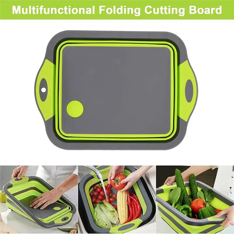 Folding Cutting Board Multifunctional Collapsible Sink Drain Basket Washable Vegetables Strainer Kitchen Dish Storage