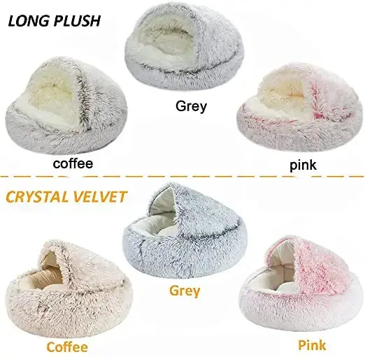 Winter Long Plush Pet Cat Bed Round Cat Cushion House Warm Cat Basket Cat Sleep Bag Cat Nest Kennel 2 In 1 For Small