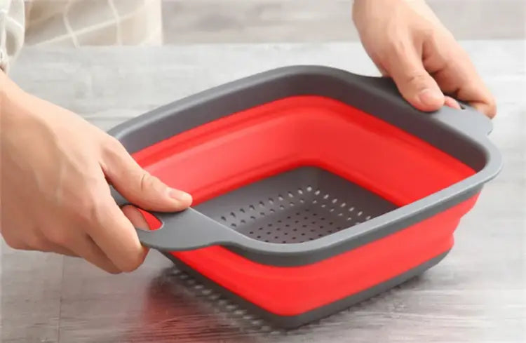 LMETJMA Square Collapsible Colander Silicone Kitchen Foldable Colander Food Vegetable Fruit Strainers Drainer JT39