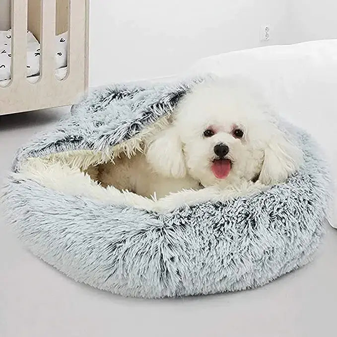 Winter Long Plush Pet Cat Bed Round Cat Cushion House Warm Cat Basket Cat Sleep Bag Cat Nest Kennel 2 In 1 For Small