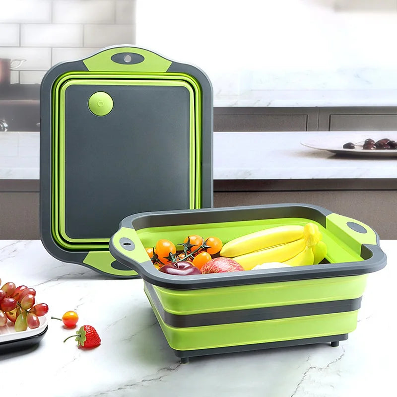 Bright Green Multifunctional Collapsible Sink and Cutting Board Set - kitchen utensils