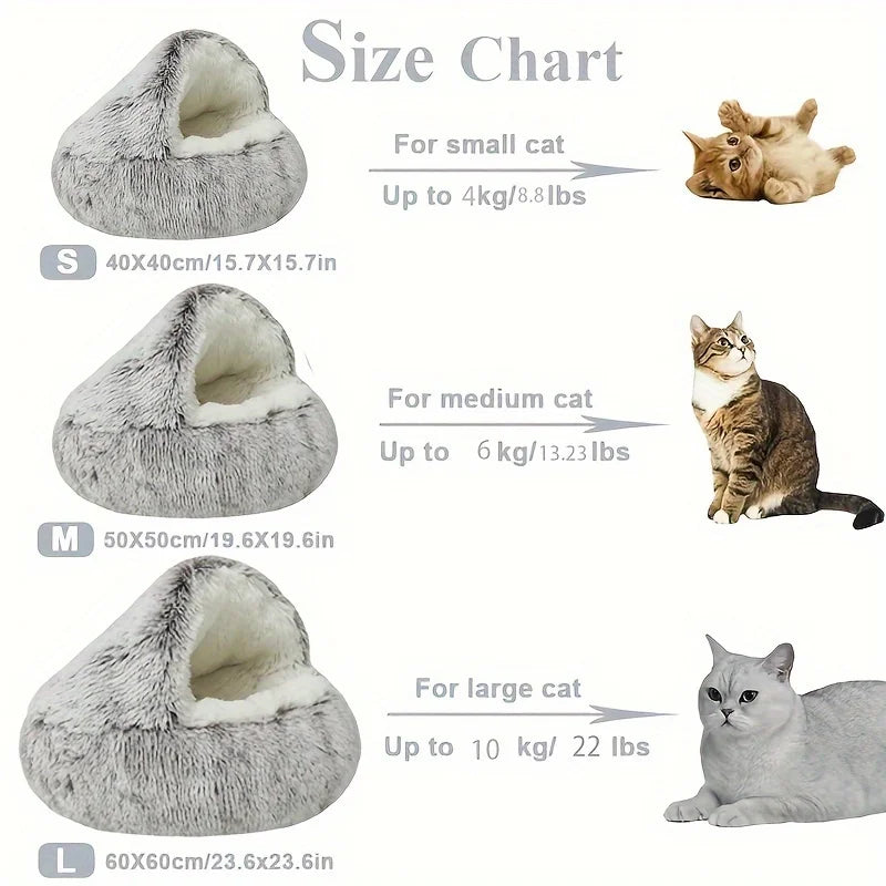 Winter Long Plush Pet Cat Bed Round Cat Cushion House Warm Cat Basket Cat Sleep Bag Cat Nest Kennel 2 In 1 For Small