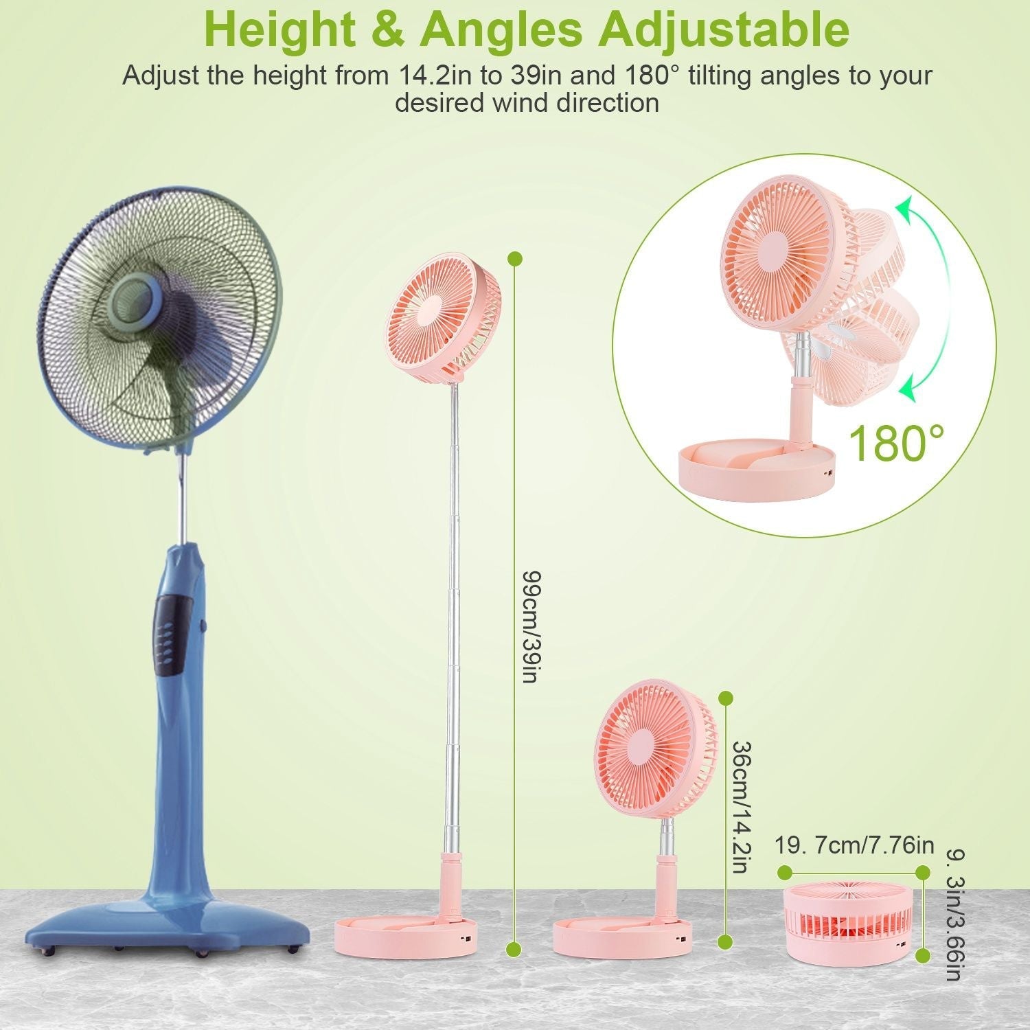 Portable Folding Desk Table Fan Quiet USB Rechargeable Telescopic Standing Floor Fan